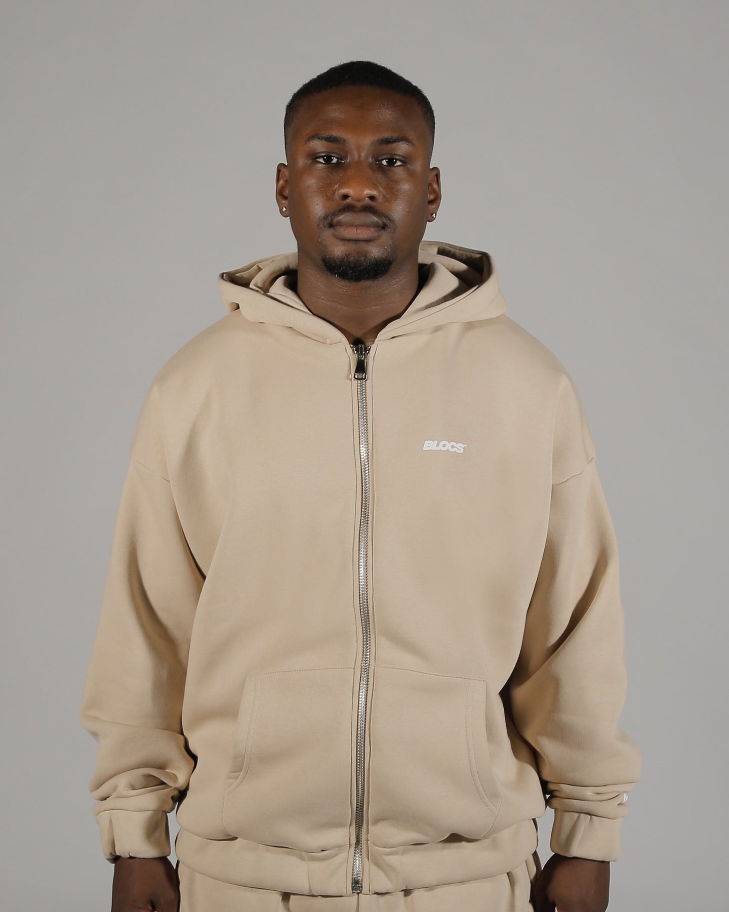 LOGO ZIP HOODIE - BEIGE